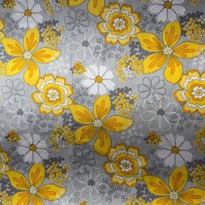 1 3/4 yards Yellow Grey Modern Floral Cotton Fabric Quilting #335